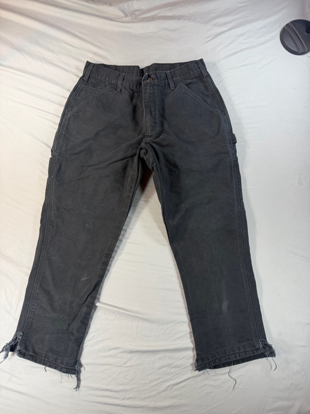 Carhartt Black Cargo Work Pants with Frayed Hem